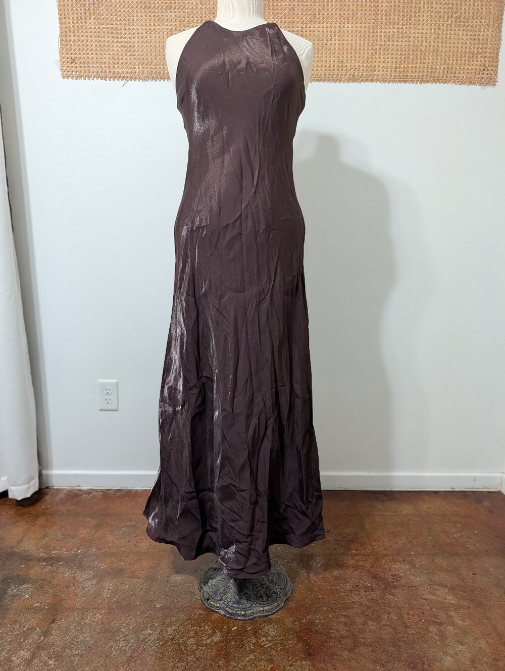 Vintage 90s Hampton Nites Brown Metallic Glitz Maxi Dress – Size 10